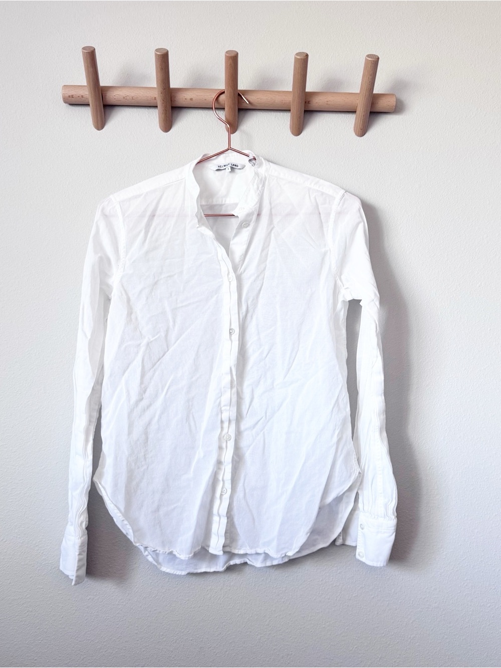 Helmut Lang White Button-Down Mandarin Collar Shirt